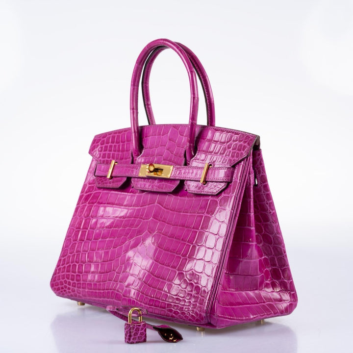 Top quality Hermes Birkin 30 Rose Scheherazade Shiny Niloticus Crocodile Gold Hardware