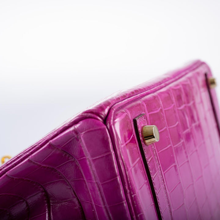 Top quality Hermes Birkin 30 Rose Scheherazade Shiny Niloticus Crocodile Gold Hardware