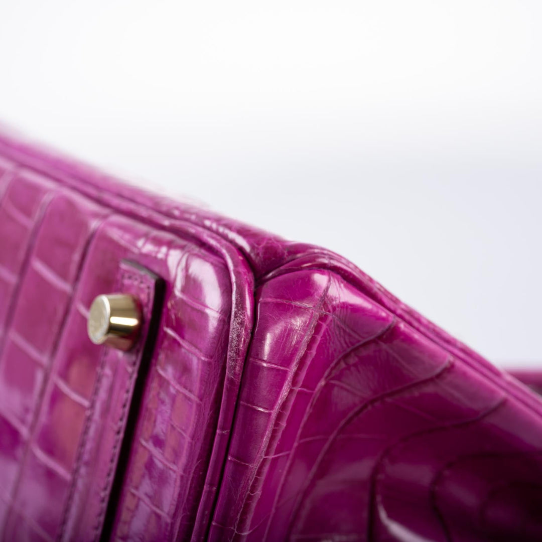 Top quality Hermes Birkin 30 Rose Scheherazade Shiny Niloticus Crocodile Gold Hardware
