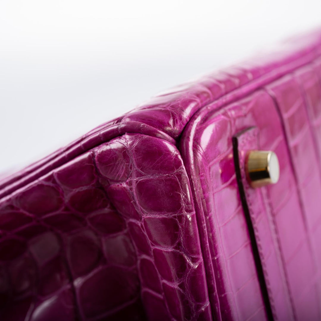 Top quality Hermes Birkin 30 Rose Scheherazade Shiny Niloticus Crocodile Gold Hardware