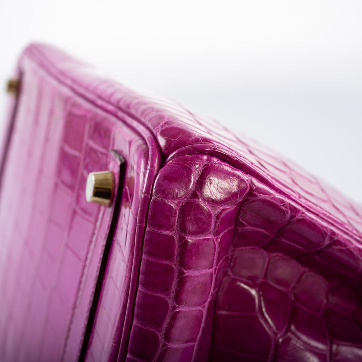 Top quality Hermes Birkin 30 Rose Scheherazade Shiny Niloticus Crocodile Gold Hardware