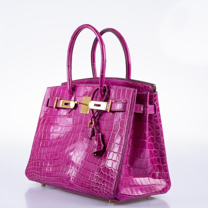 Top quality Hermes Birkin 30 Rose Scheherazade Shiny Niloticus Crocodile Gold Hardware
