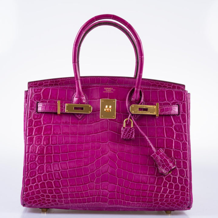 Top quality Hermes Birkin 30 Rose Scheherazade Shiny Niloticus Crocodile Gold Hardware