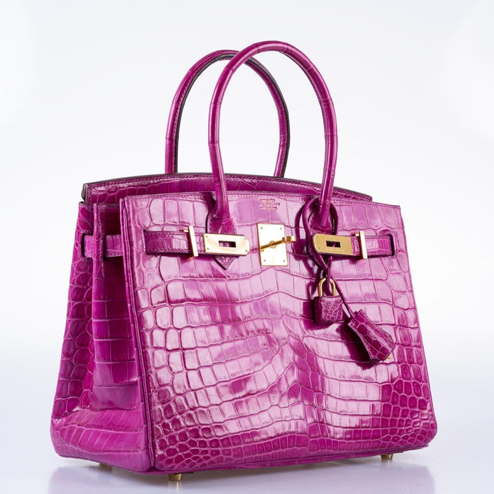 Top quality Hermes Birkin 30 Rose Scheherazade Shiny Niloticus Crocodile Gold Hardware