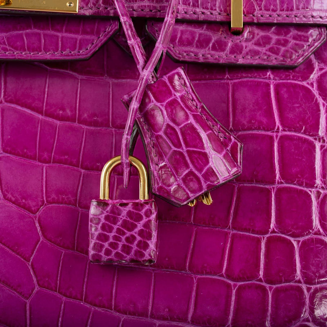 Top quality Hermes Birkin 30 Rose Scheherazade Shiny Niloticus Crocodile Gold Hardware