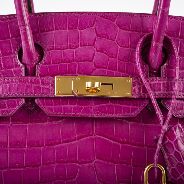 Top quality Hermes Birkin 30 Rose Scheherazade Shiny Niloticus Crocodile Gold Hardware