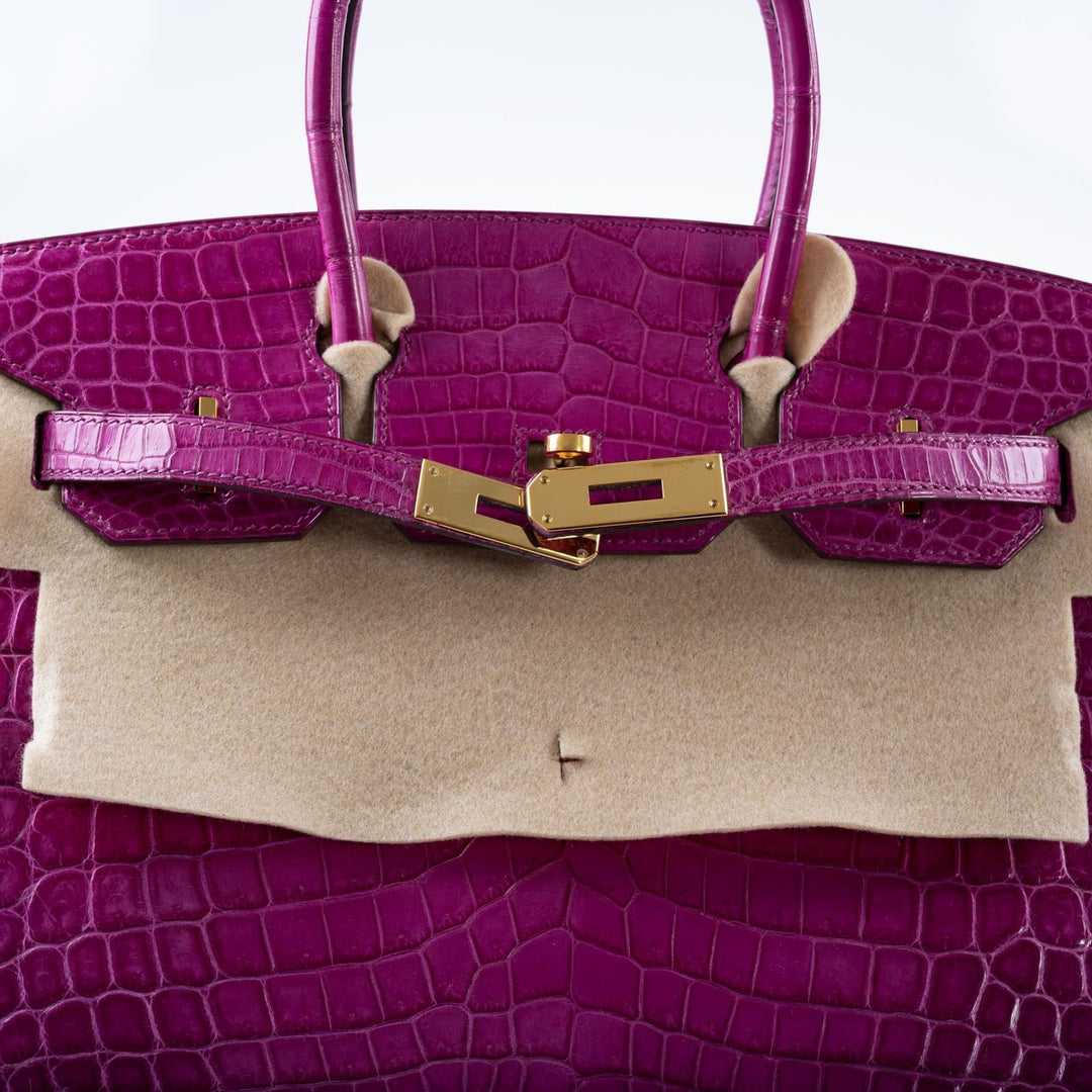 Top quality Hermes Birkin 30 Rose Scheherazade Shiny Niloticus Crocodile Gold Hardware