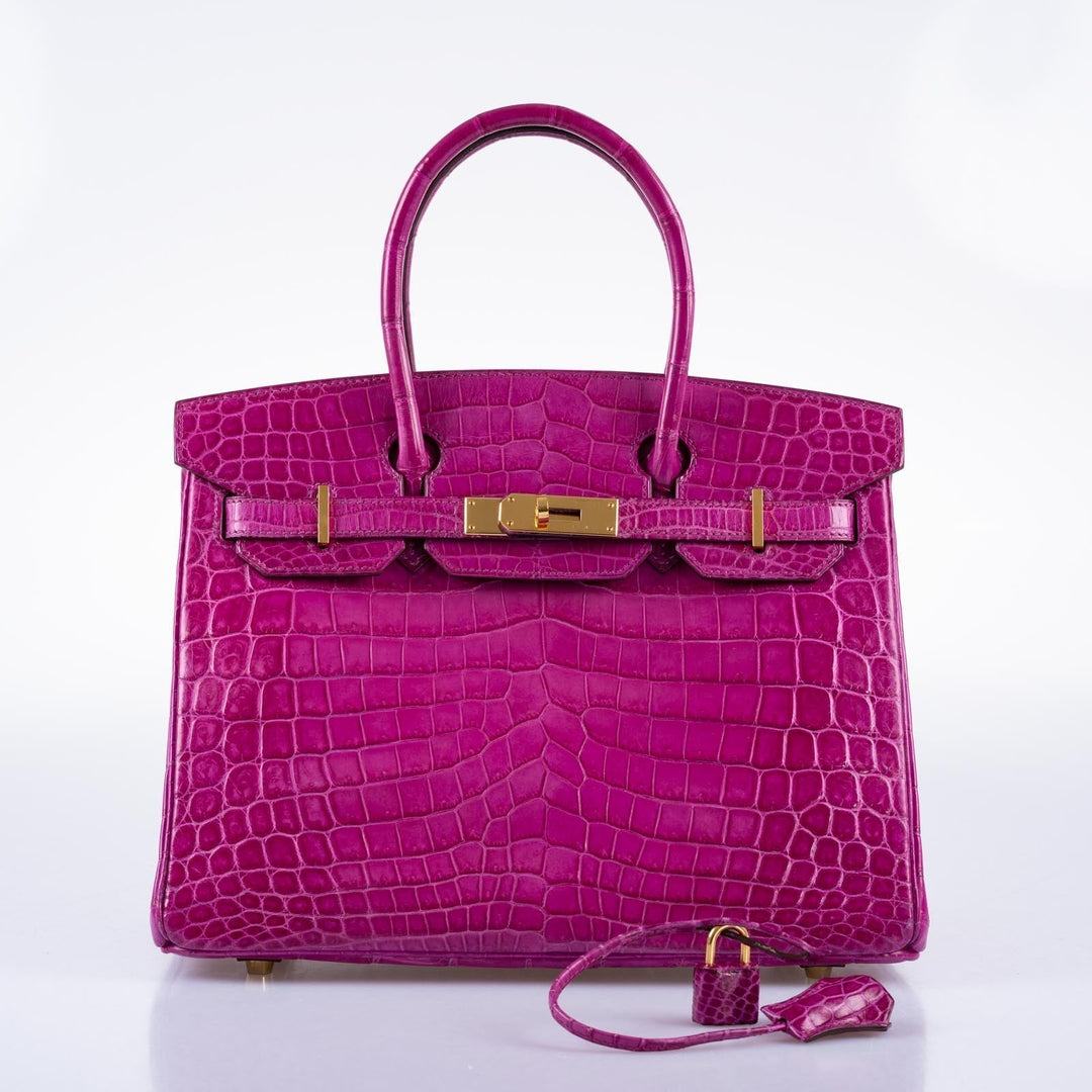 Top quality Hermes Birkin 30 Rose Scheherazade Shiny Niloticus Crocodile Gold Hardware