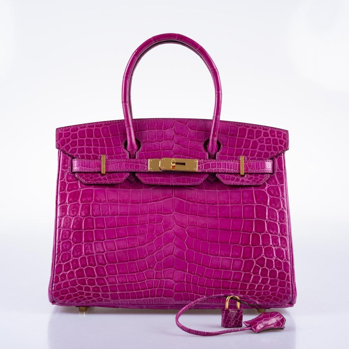 Top quality Hermes Birkin 30 Rose Scheherazade Shiny Niloticus Crocodile Gold Hardware
