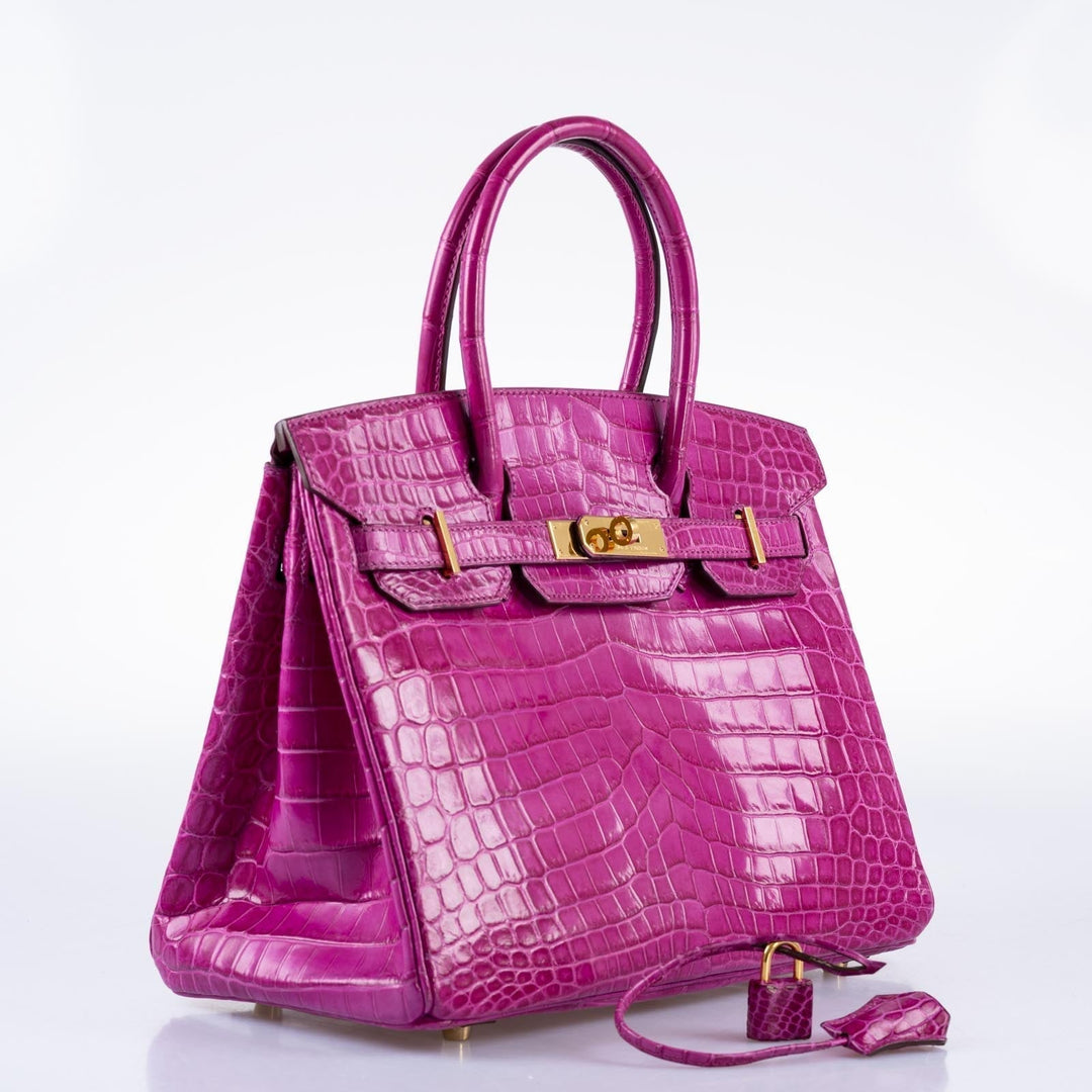 Top quality Hermes Birkin 30 Rose Scheherazade Shiny Niloticus Crocodile Gold Hardware