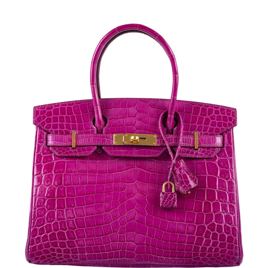 Top quality Hermes Birkin 30 Rose Scheherazade Shiny Niloticus Crocodile Gold Hardware