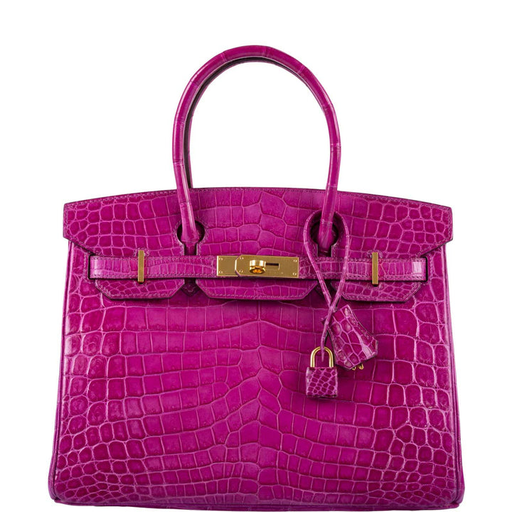 Top quality Hermes Birkin 30 Rose Scheherazade Shiny Niloticus Crocodile Gold Hardware