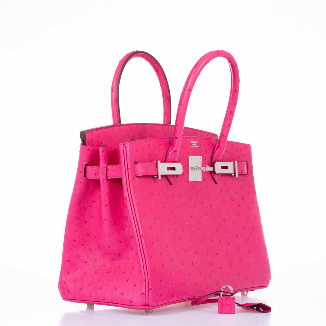 Premium Handmade Hermes Birkin 30 Rose Tyrien Ostrich Palladium Hardware - 2020, Y