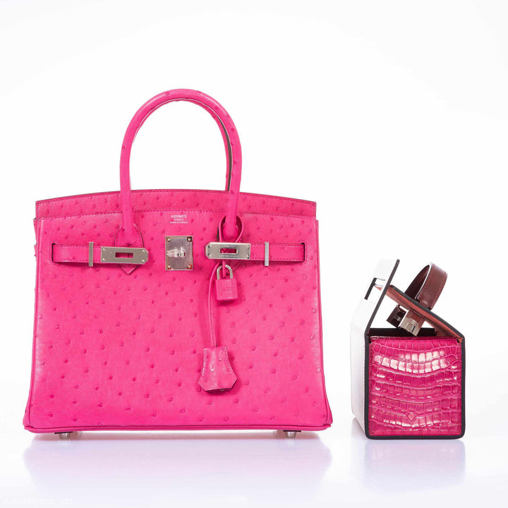 Premium Handmade Hermes Birkin 30 Rose Tyrien Ostrich Palladium Hardware - 2020, Y