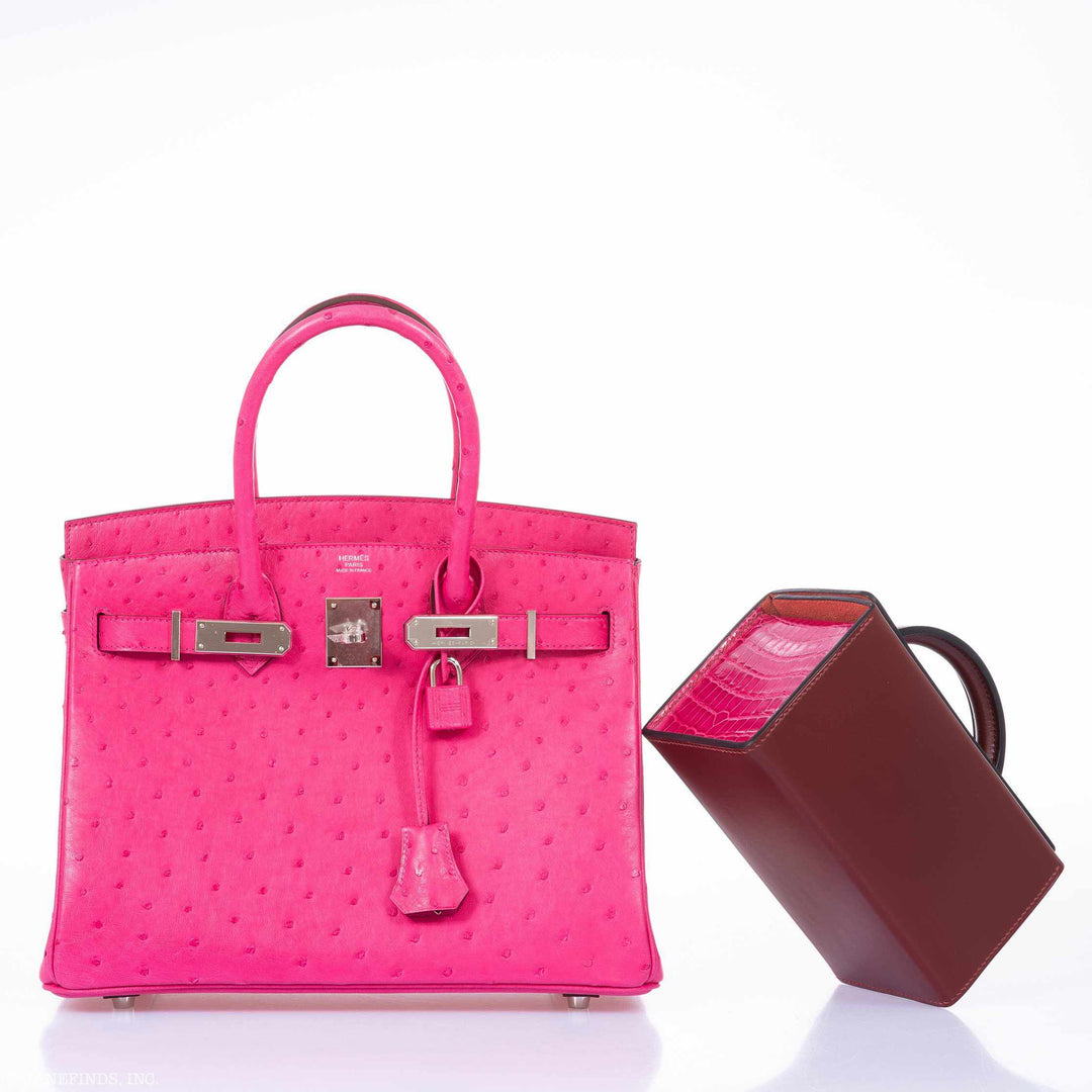 Premium Handmade Hermes Birkin 30 Rose Tyrien Ostrich Palladium Hardware - 2020, Y