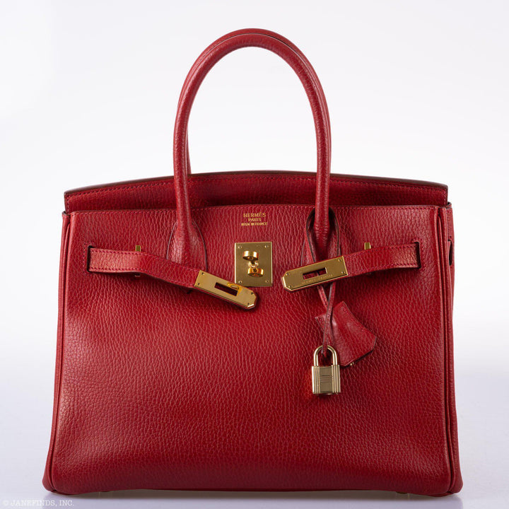 Top quality Hermes Birkin 30 Rouge Vif Ardennes Gold Hardware - Square E