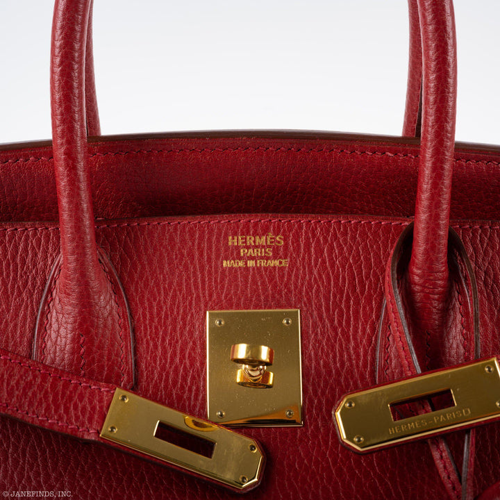 Top quality Hermes Birkin 30 Rouge Vif Ardennes Gold Hardware - Square E