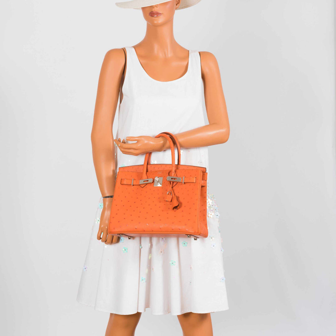 Hermes Birkin 30 Tangerine Ostrich Palladium Hardware