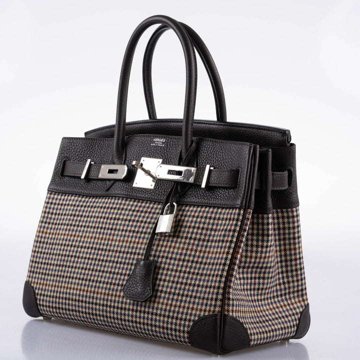 Top quality Hermes Birkin 30 Togo And Plaid Wool Lainage Palladium Hardware - 2006, J Square