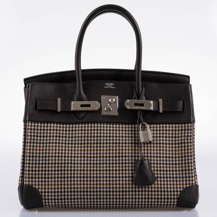 Top quality Hermes Birkin 30 Togo And Plaid Wool Lainage Palladium Hardware - 2006, J Square