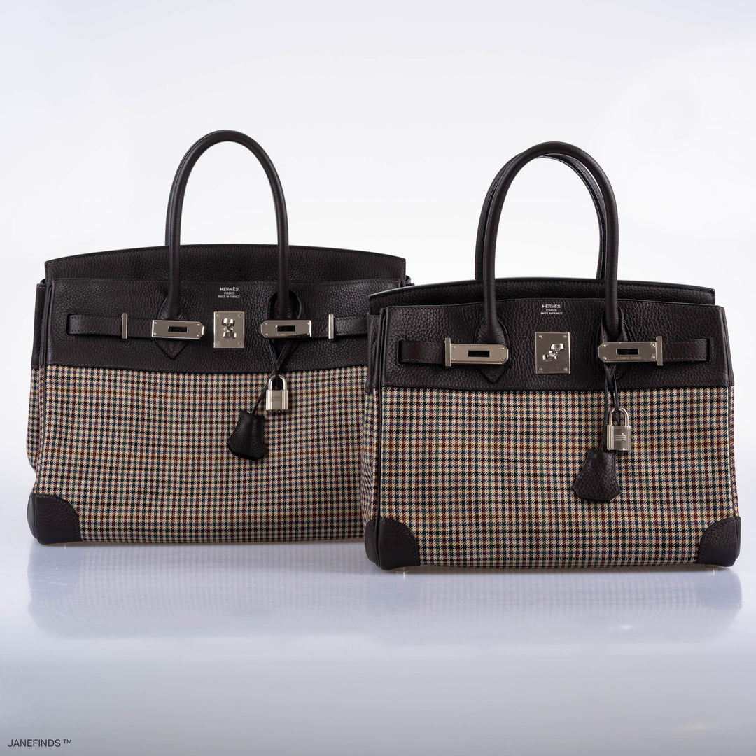 Top quality Hermes Birkin 30 Togo And Plaid Wool Lainage Palladium Hardware - 2006, J Square