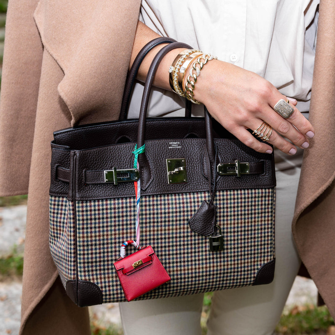 Top quality Hermes Birkin 30 Togo And Plaid Wool Lainage Palladium Hardware - 2006, J Square