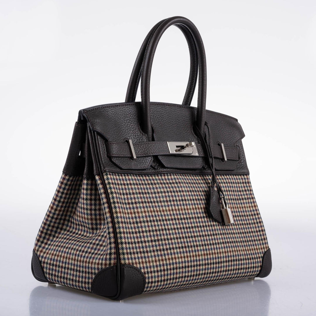 Top quality Hermes Birkin 30 Togo And Plaid Wool Lainage Palladium Hardware - 2006, J Square