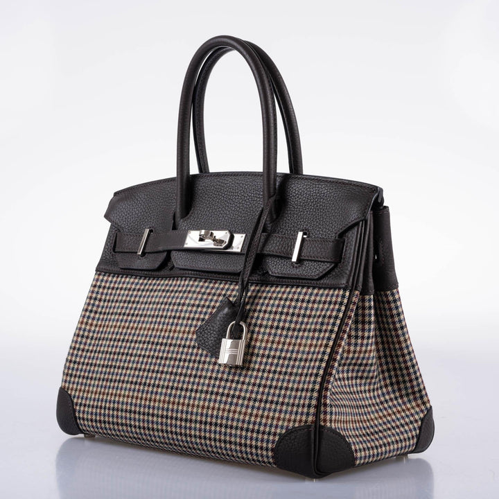 Top quality Hermes Birkin 30 Togo And Plaid Wool Lainage Palladium Hardware - 2006, J Square