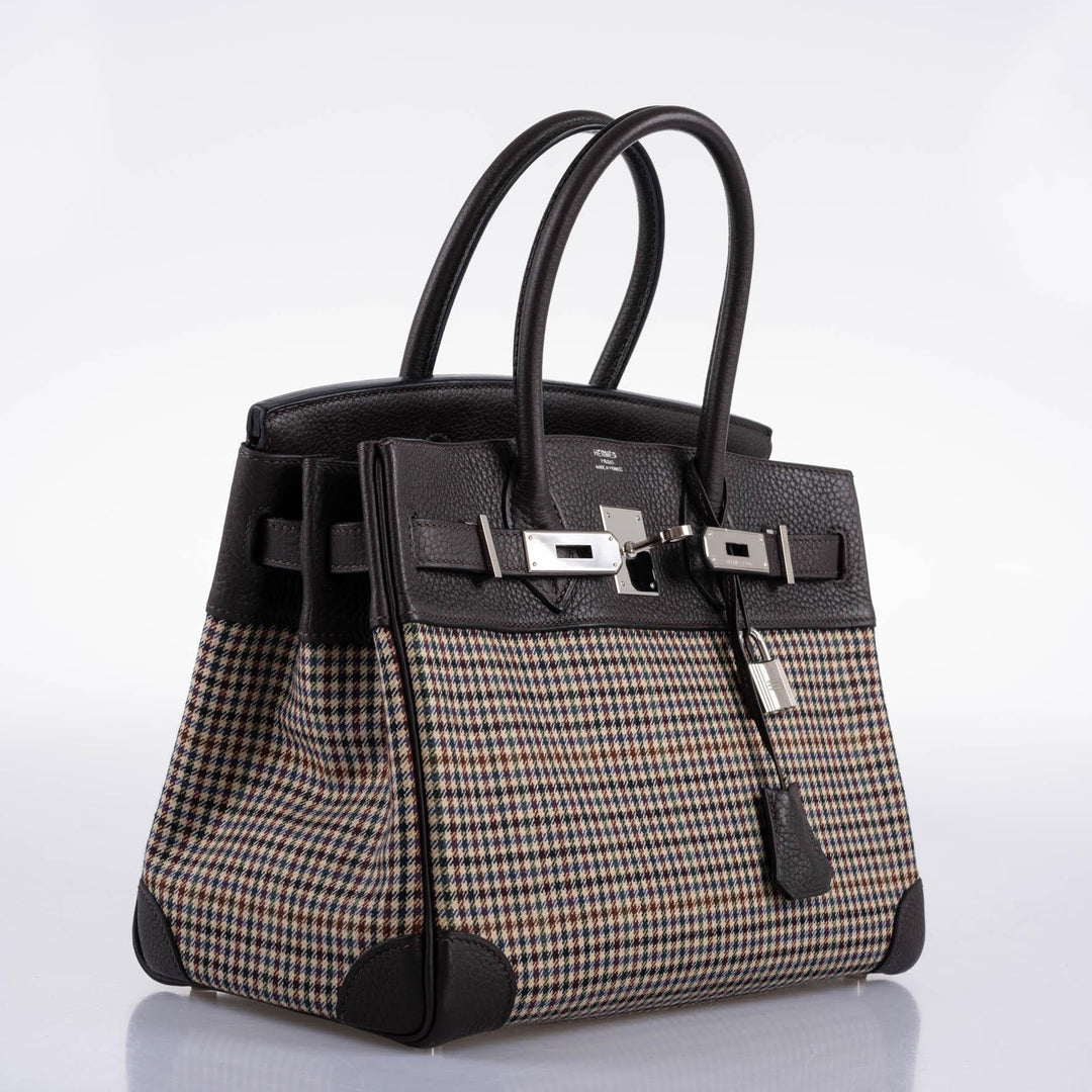 Top quality Hermes Birkin 30 Togo And Plaid Wool Lainage Palladium Hardware - 2006, J Square