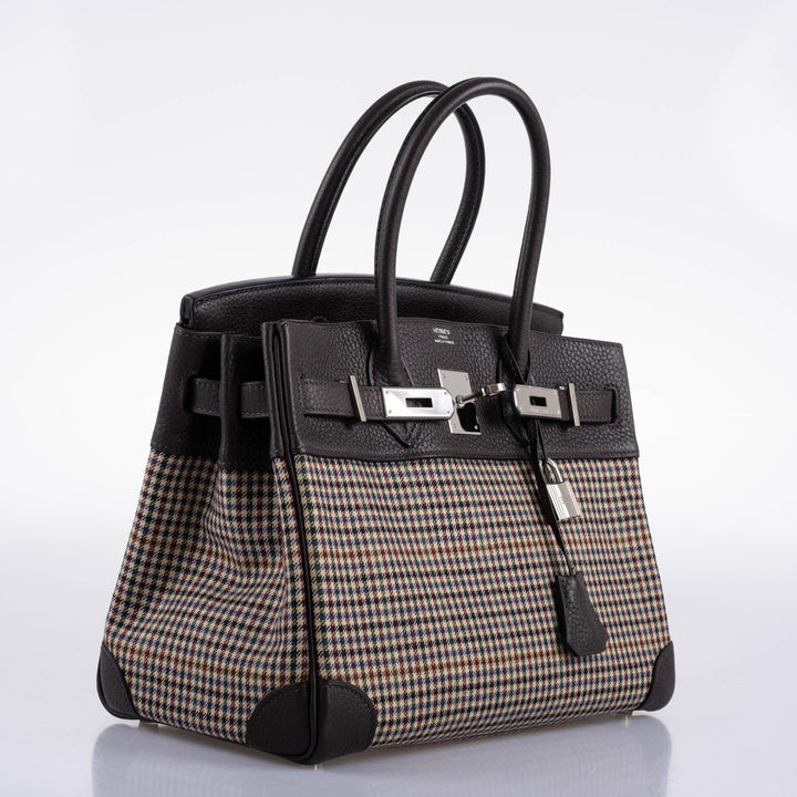 Top quality Hermes Birkin 30 Togo And Plaid Wool Lainage Palladium Hardware - 2006, J Square