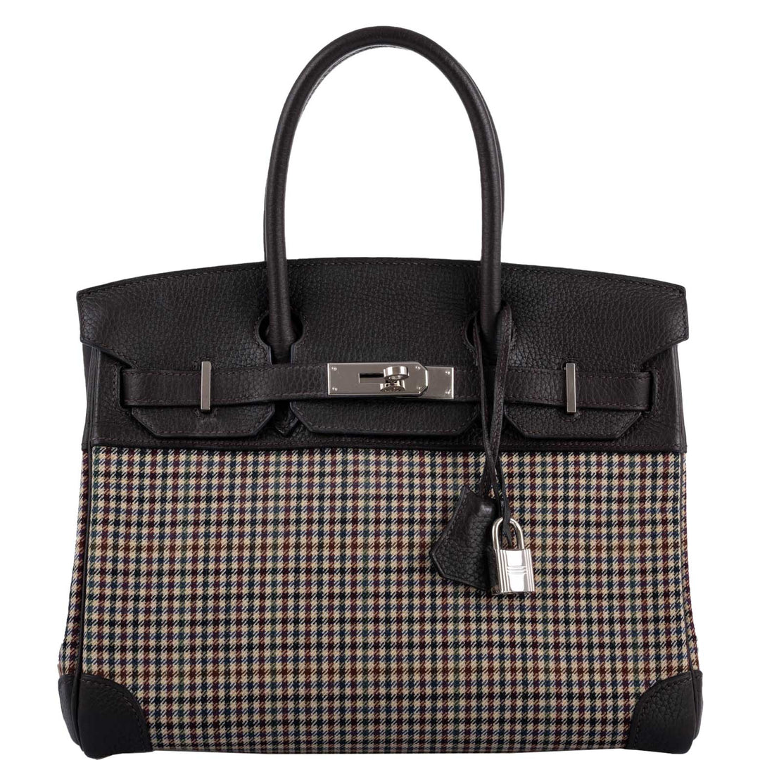 Top quality Hermes Birkin 30 Togo And Plaid Wool Lainage Palladium Hardware - 2006, J Square