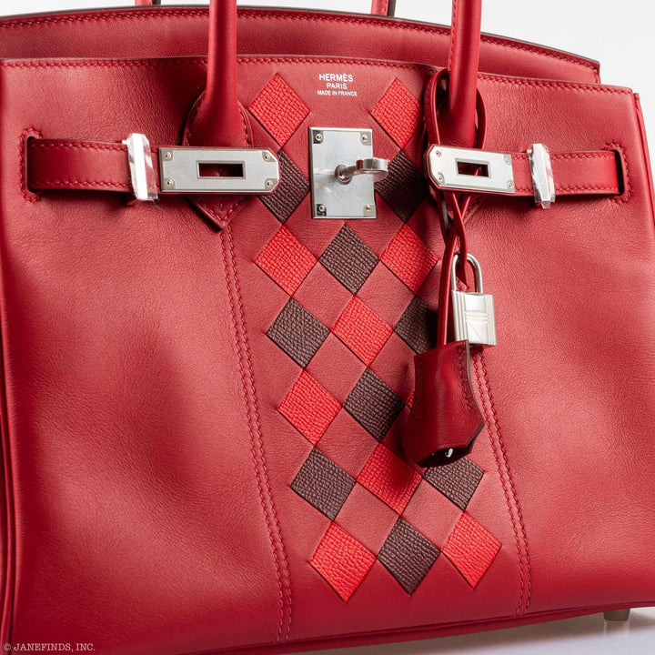 Hermes Birkin 30 Tressage Rouge de Coeur Rouge H Swift & Epsom Palladium Hardware