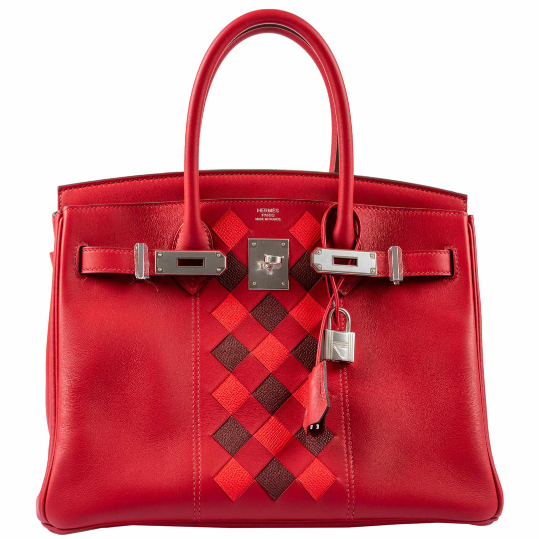 Hermes Birkin 30 Tressage Rouge de Coeur Rouge H Swift & Epsom Palladium Hardware