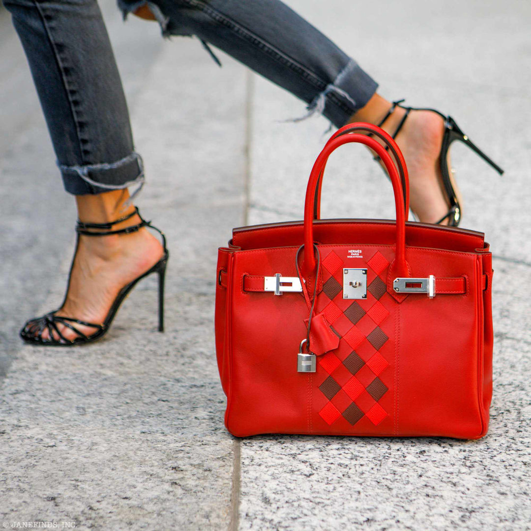 Hermes Birkin 30 Tressage Rouge de Coeur Rouge H Swift & Epsom Palladium Hardware