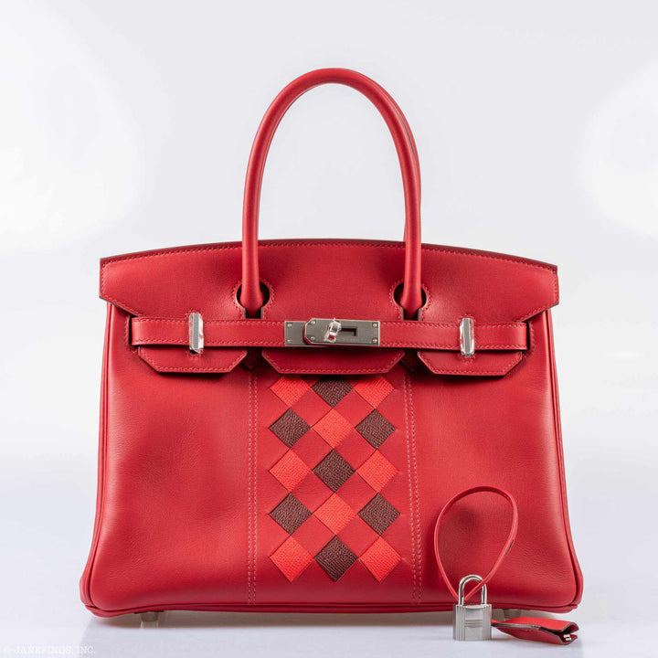 Hermes Birkin 30 Tressage Rouge de Coeur Rouge H Swift & Epsom Palladium Hardware