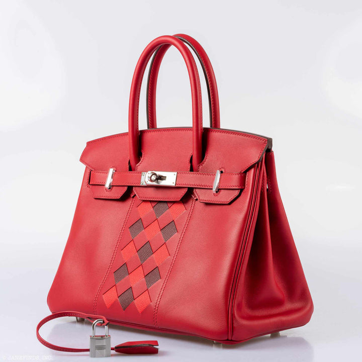 Hermes Birkin 30 Tressage Rouge de Coeur Rouge H Swift & Epsom Palladium Hardware
