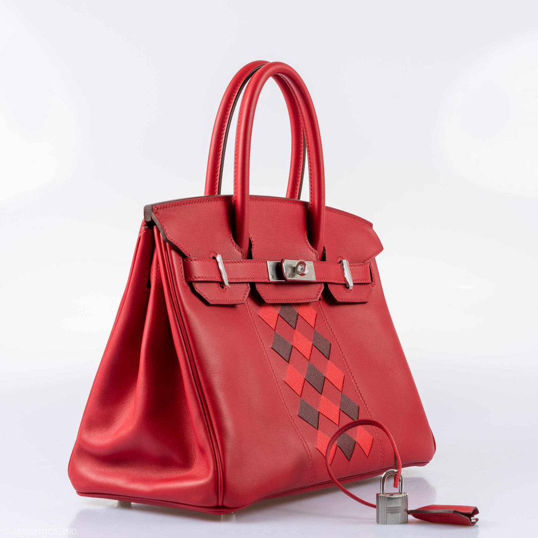 Hermes Birkin 30 Tressage Rouge de Coeur Rouge H Swift & Epsom Palladium Hardware