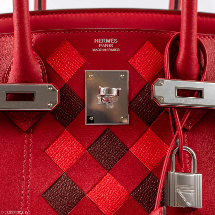 Hermes Birkin 30 Tressage Rouge de Coeur Rouge H Swift & Epsom Palladium Hardware