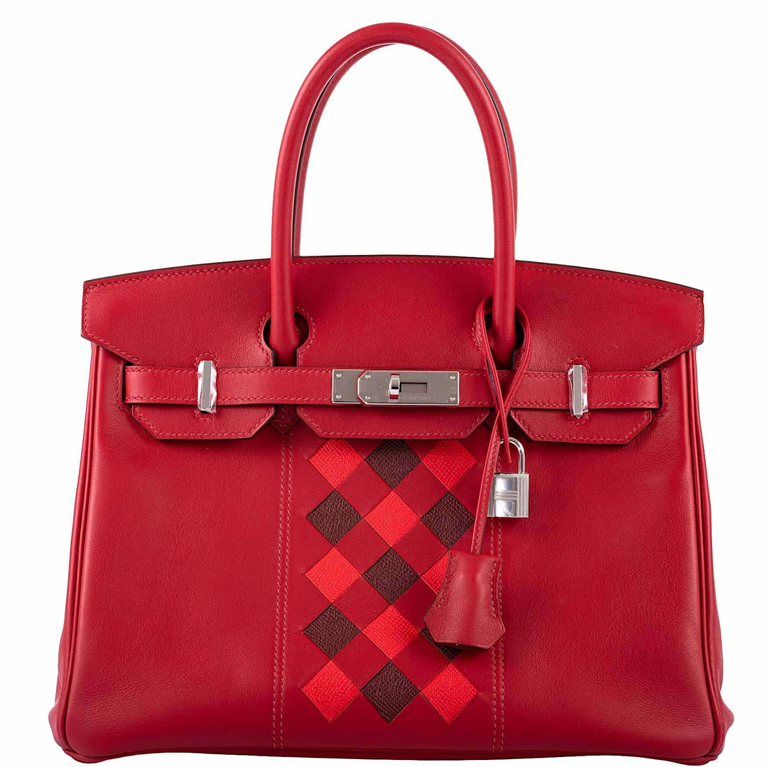 Hermes Birkin 30 Tressage Rouge de Coeur Rouge H Swift & Epsom Palladium Hardware