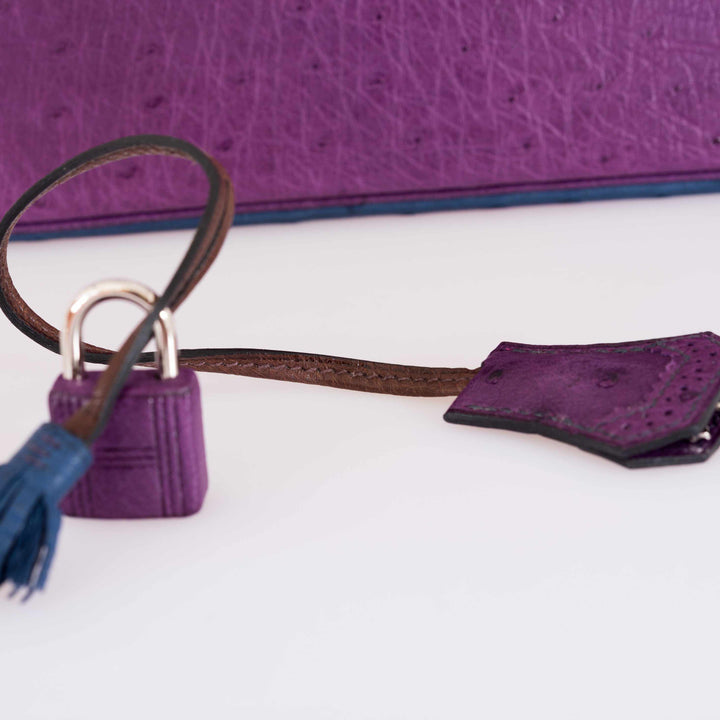 Top quality Hermes Birkin 30 Tri Color Ostrich Violine Blue De Malt And Marron Palladium Hardware