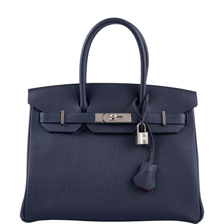 Top quality Hermes Birkin 30 Verso Blue Nuit and Orange Poppy Togo Palladium Hardware