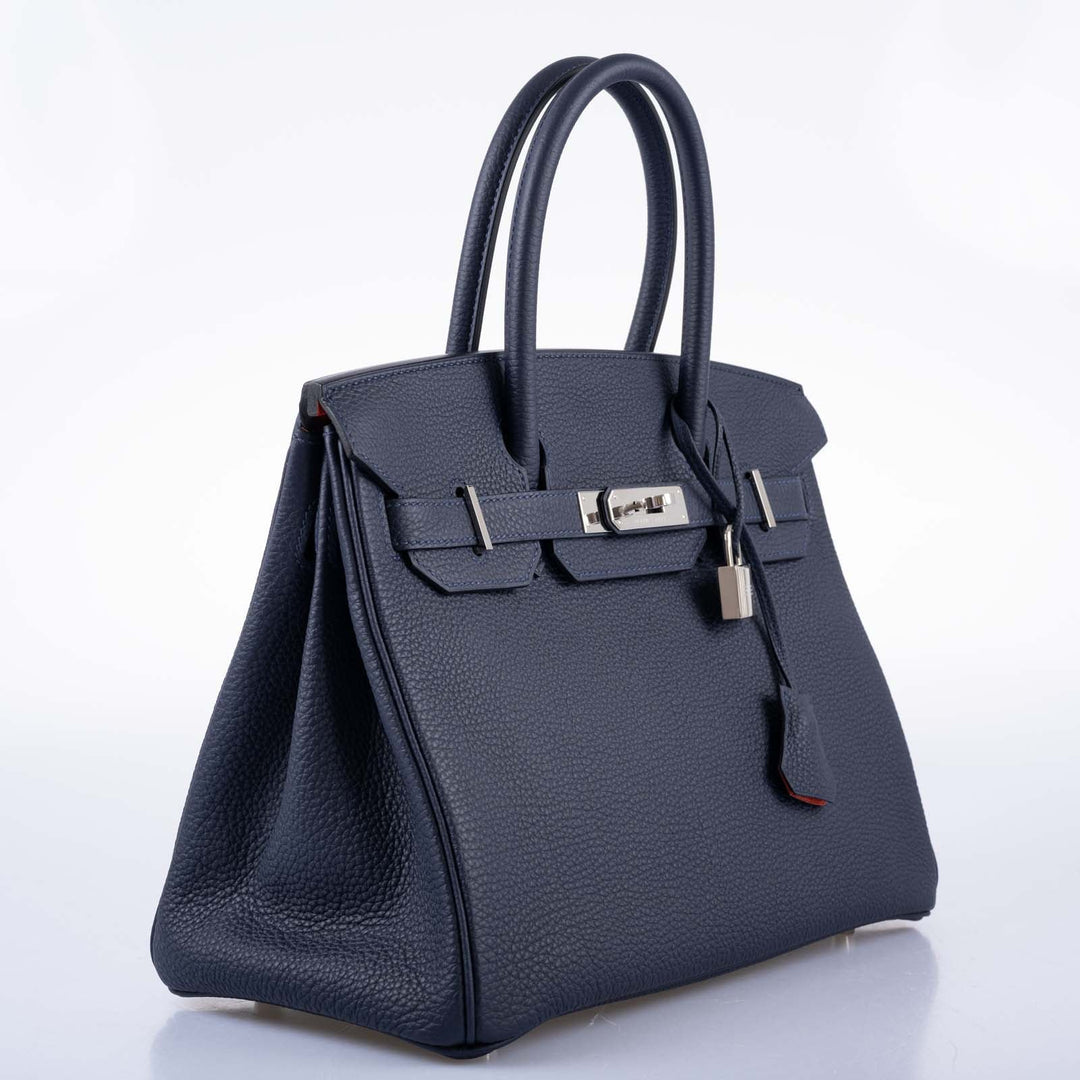 Top quality Hermes Birkin 30 Verso Blue Nuit and Orange Poppy Togo Palladium Hardware