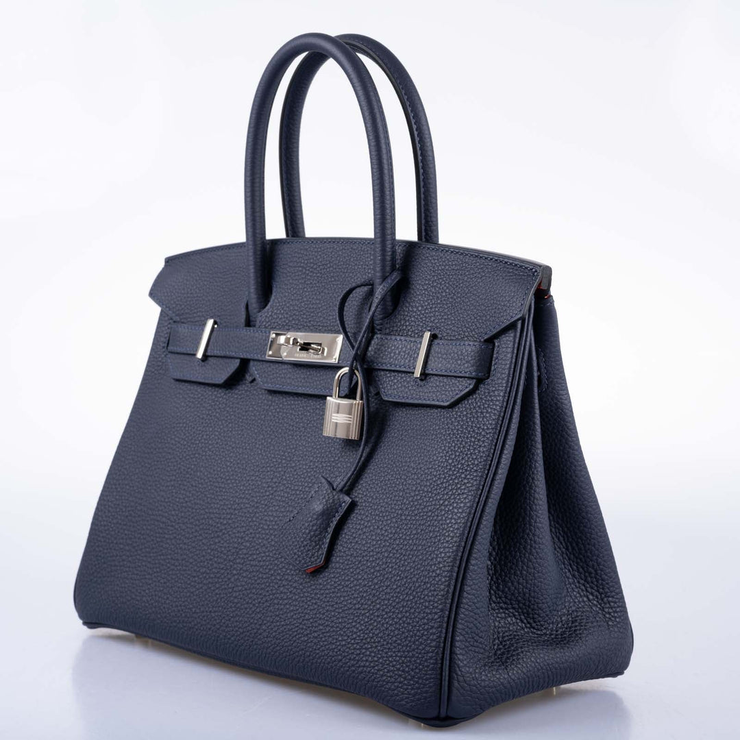 Top quality Hermes Birkin 30 Verso Blue Nuit and Orange Poppy Togo Palladium Hardware