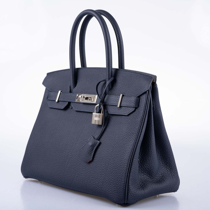 Top quality Hermes Birkin 30 Verso Blue Nuit and Orange Poppy Togo Palladium Hardware