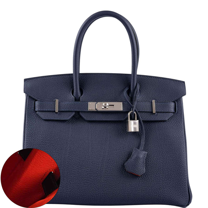 Top quality Hermes Birkin 30 Verso Blue Nuit and Orange Poppy Togo Palladium Hardware