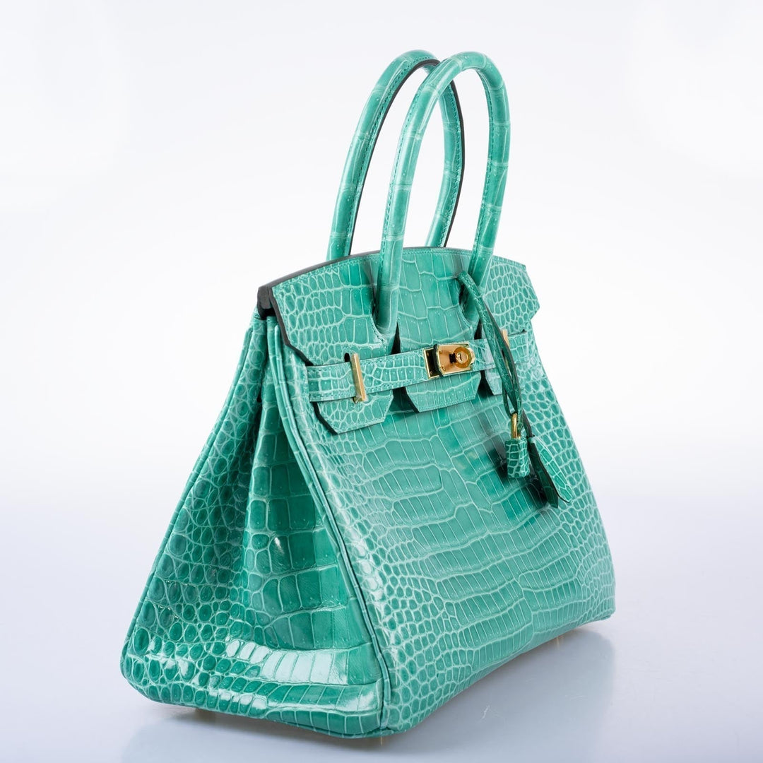 Hermes Birkin 30 Vert Jade Shiny Porosus Crocodile Gold Hardware