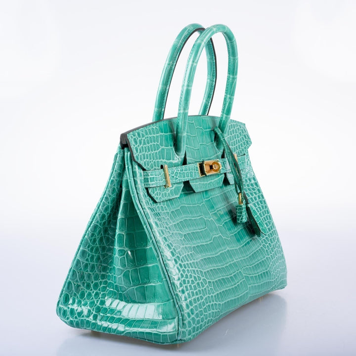 Premium Handmade Hermes Birkin 30 Vert Jade Shiny Porosus Crocodile Gold Hardware