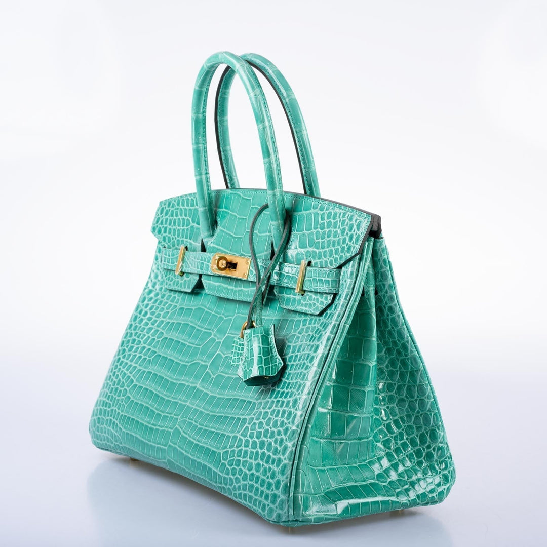 Hermes Birkin 30 Vert Jade Shiny Porosus Crocodile Gold Hardware