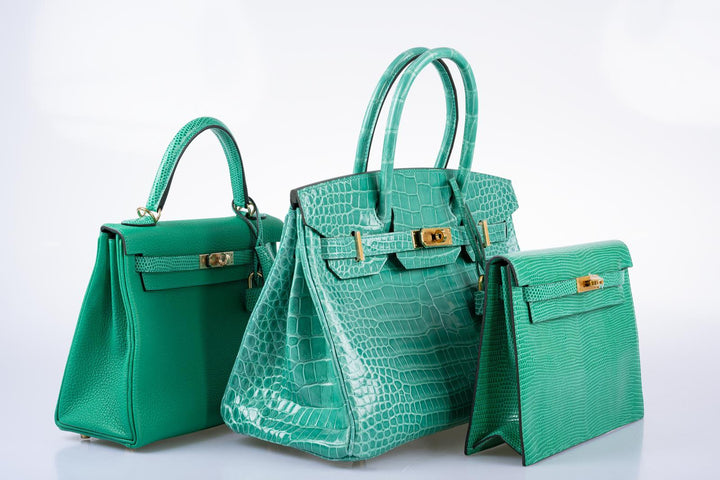 Hermes Birkin 30 Vert Jade Shiny Porosus Crocodile Gold Hardware