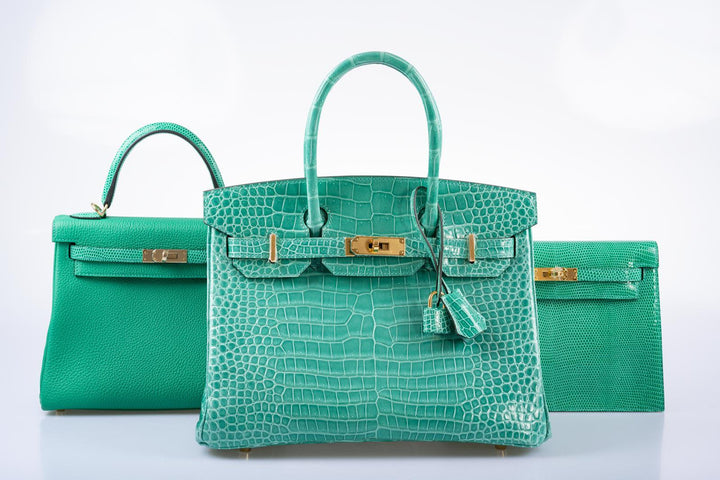Hermes Birkin 30 Vert Jade Shiny Porosus Crocodile Gold Hardware